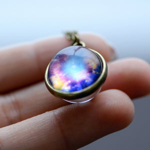 Nebula Galaxy Double Sided Pendant Necklace Glass